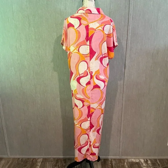 Rachel Zoe Orange and Pink Resort Maxi Dress with Polo Collar Size Medium - Picture 2 of 7